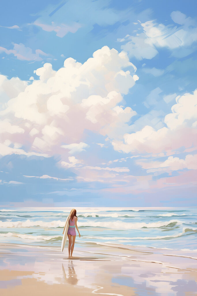 Girl holding a surfboard on a beach