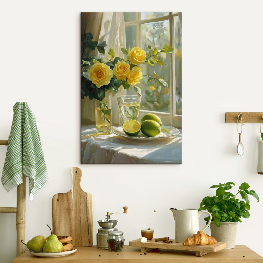 Yellow roses and lemons on a plate