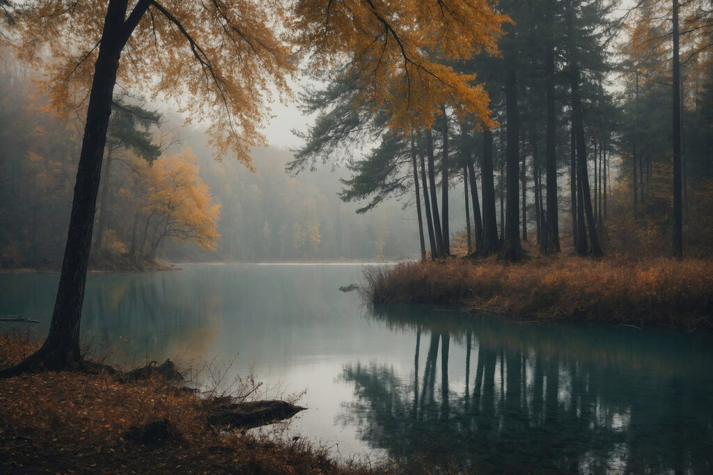Body of water with trees and grass Body of water with trees and grass