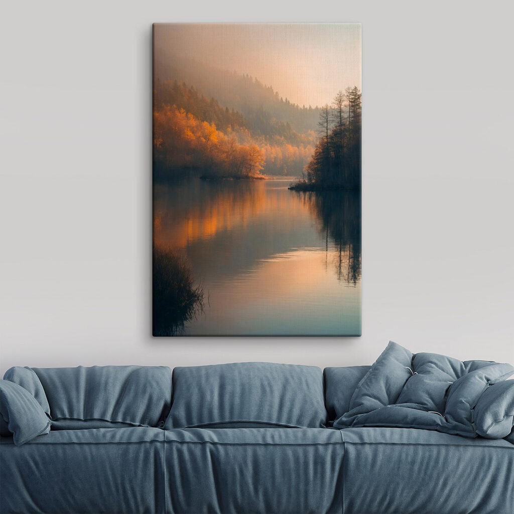 Lake with trees and mountains in the background