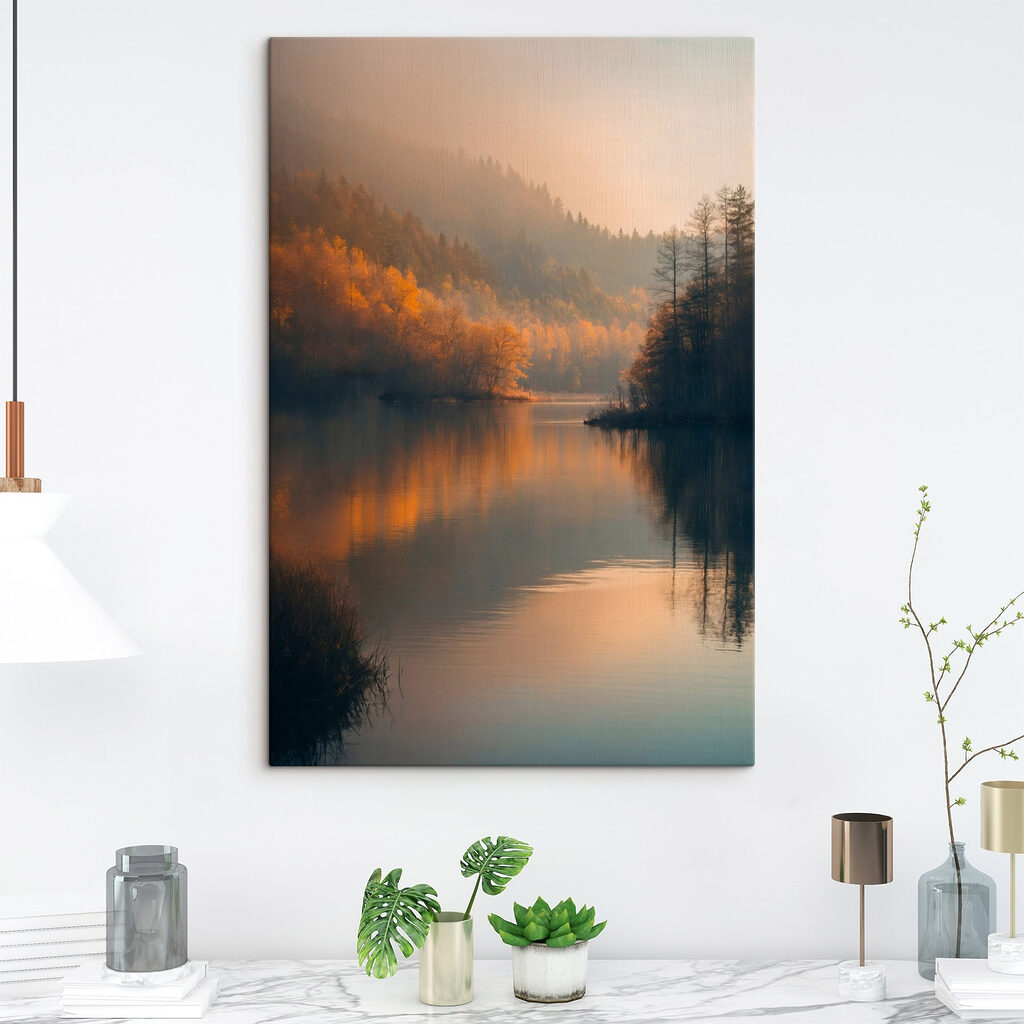 Lake with trees and mountains in the background