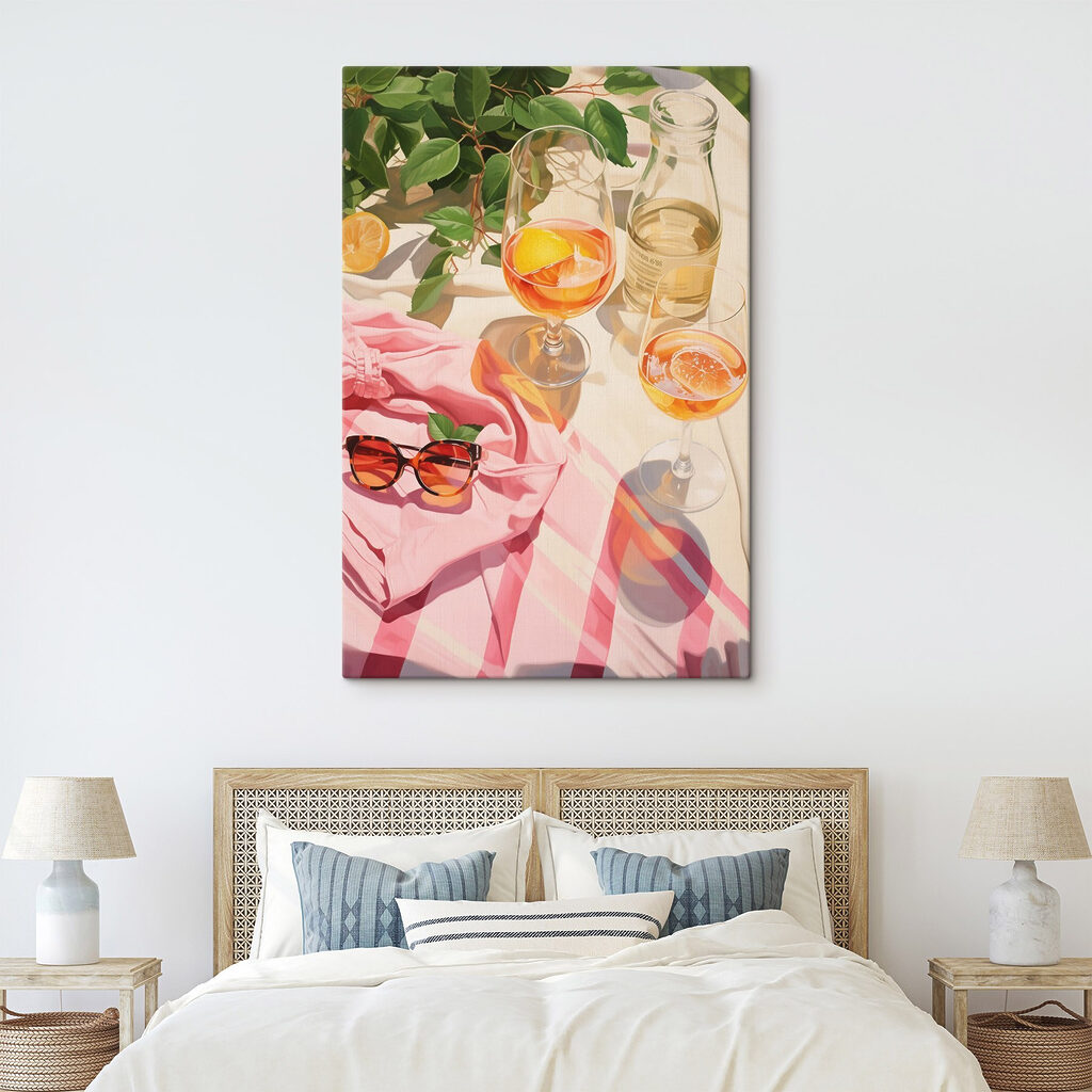 Group of glasses of wine and sunglasses on a blanket