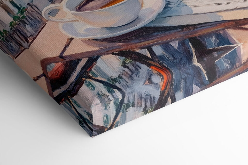 Breakfast on a table with a cup of coffee and strawberries