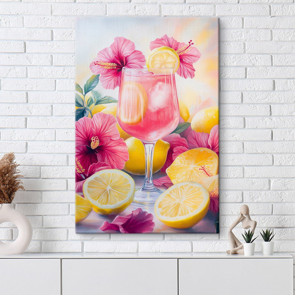 Glass of pink drink with lemons and flowers Glass of pink drink with lemons and flowers