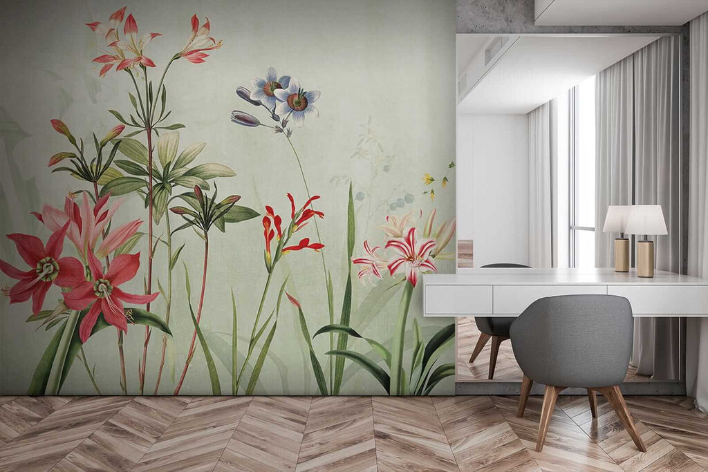 Vibrant flowers in soft green hues