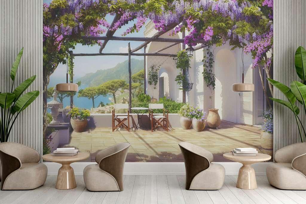 Patio with purple flowers and plants Patio with purple flowers and plants