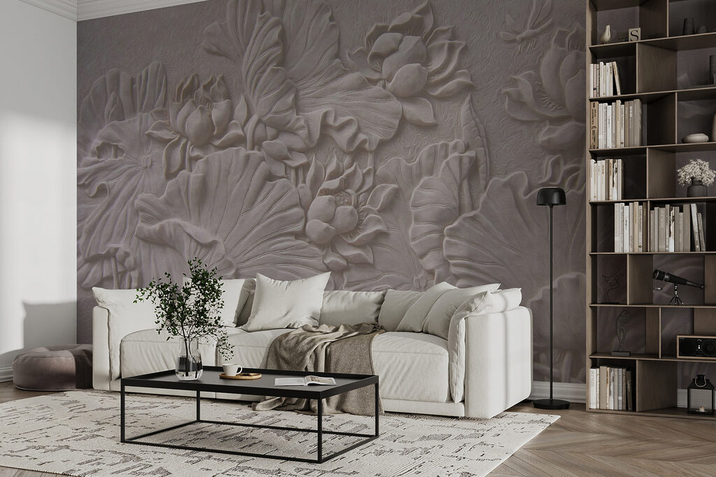 Elegant floral relief design in beige