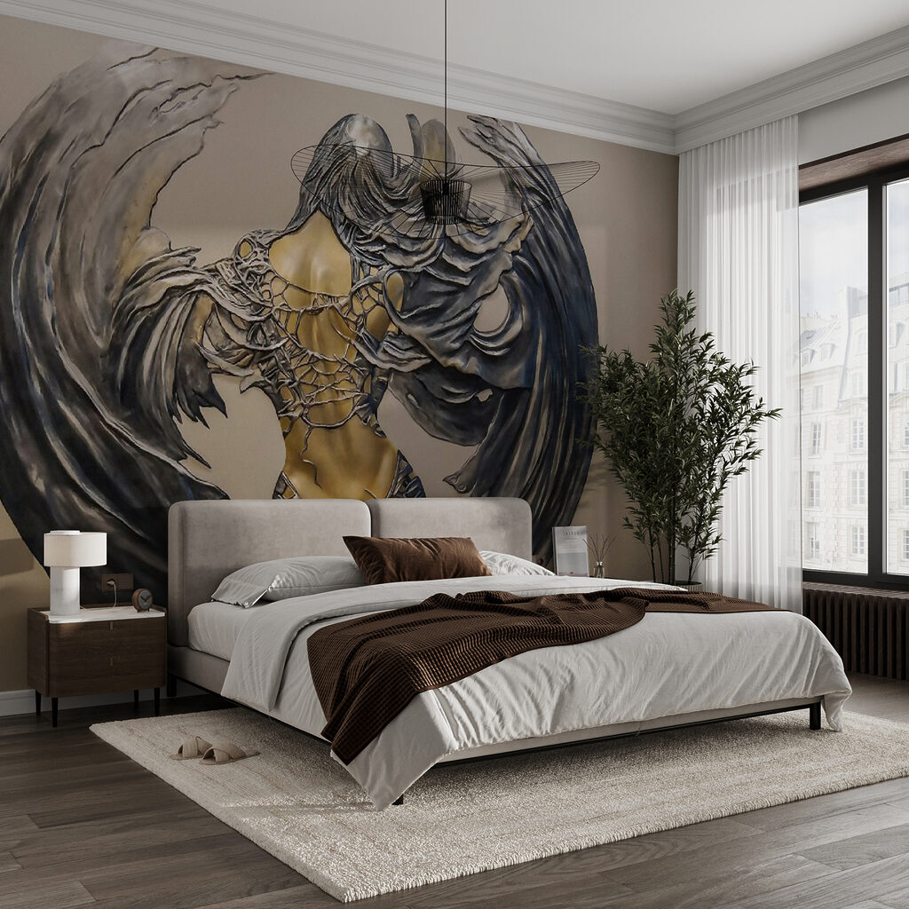 Metal sculpture of a woman with wings Metal sculpture of a woman with wings