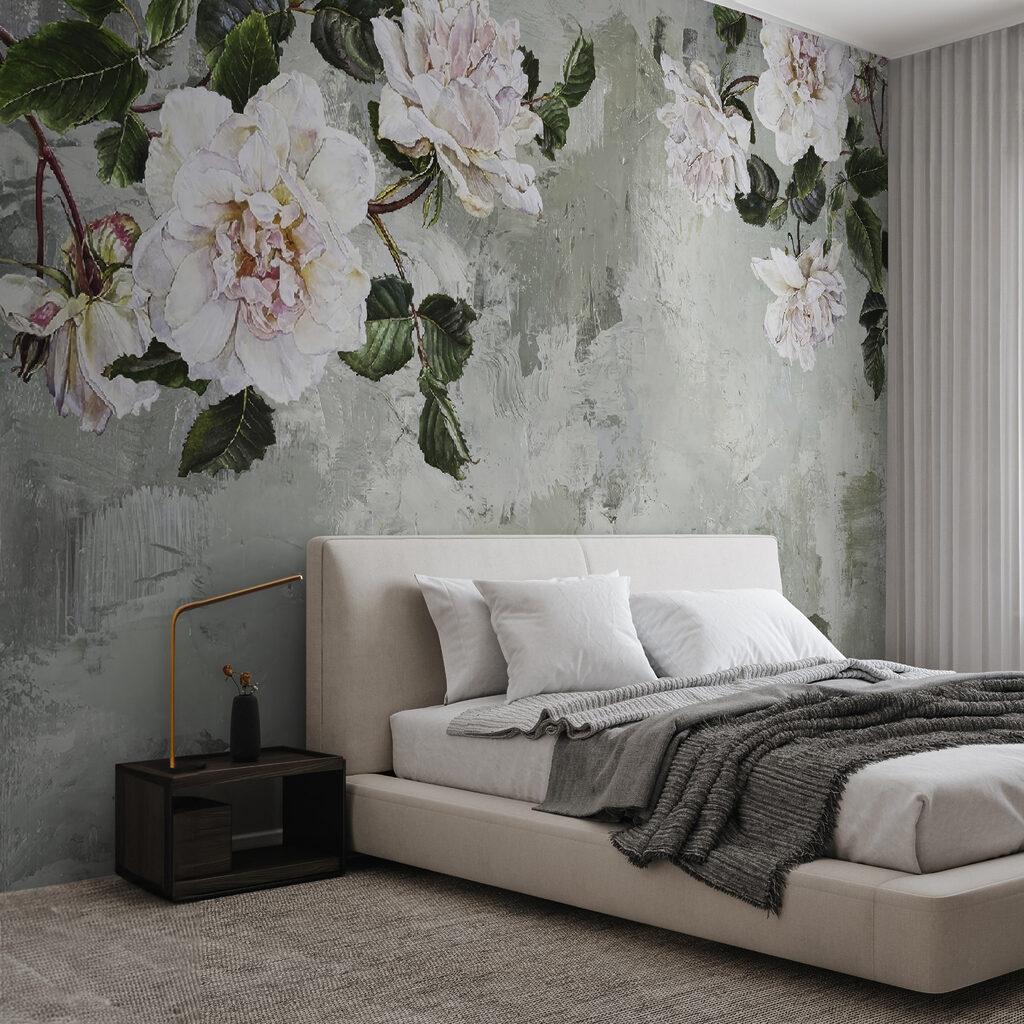 Painting of flowers on a wall Painting of flowers on a wall