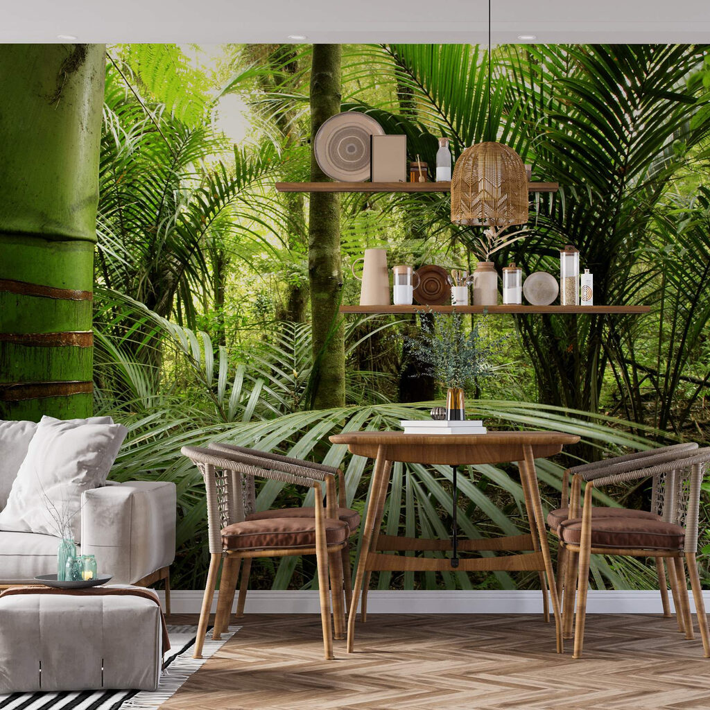 Green forest with palm trees