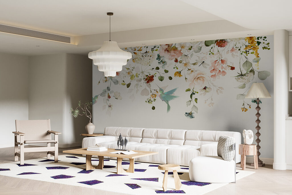 Bird flying in a garden