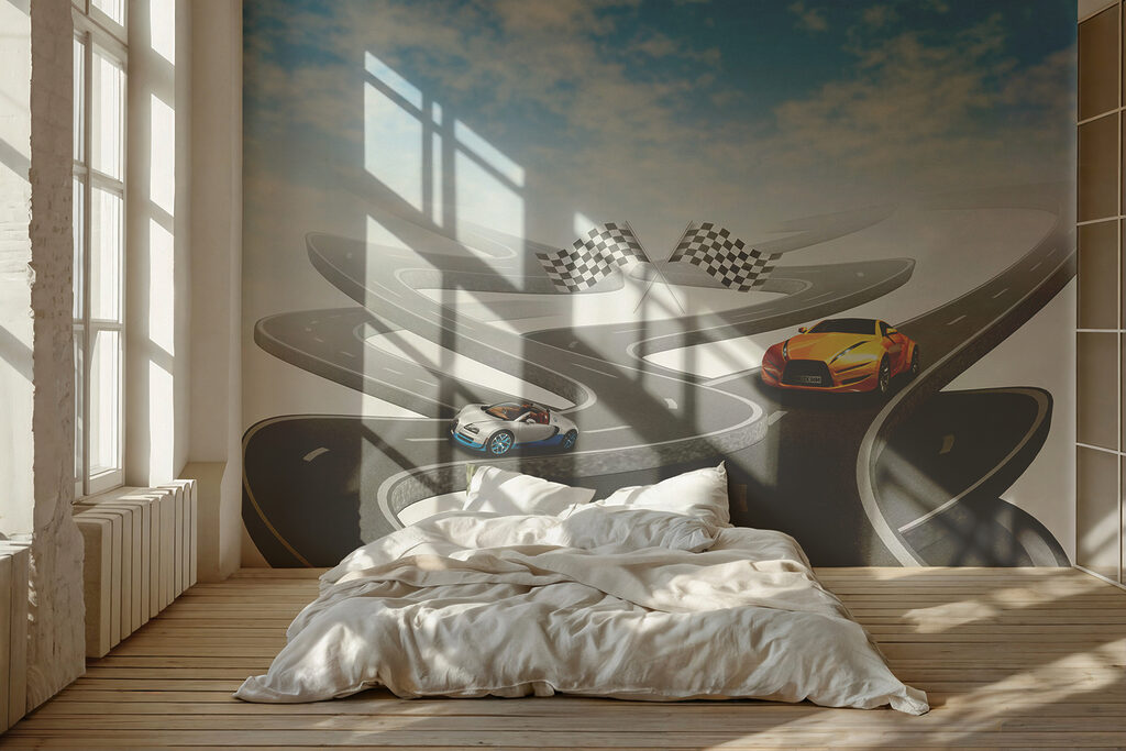 Two cars on a winding road