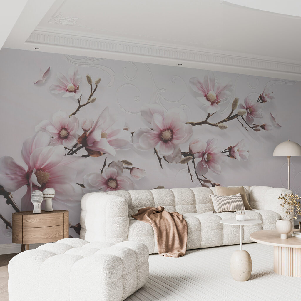 Delicate blossoms on soft pink backdrop