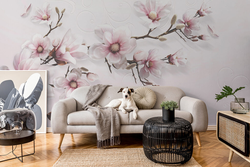 Delicate blossoms on soft pink backdrop