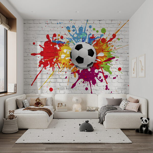 Futbalová lopta na tehlovej stene Futbalová lopta na tehlovej stene