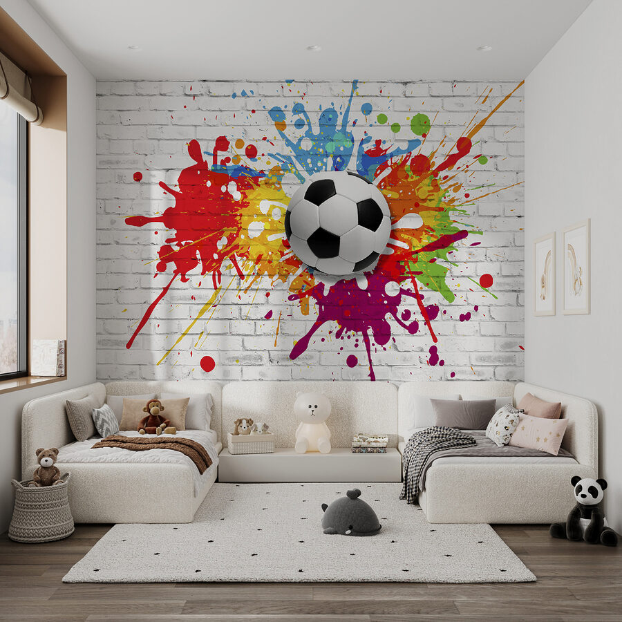 Futbalová lopta na tehlovej stene Futbalová lopta na tehlovej stene