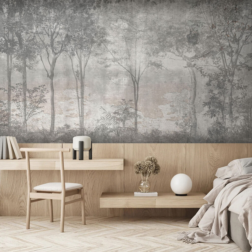 A grey and white photo of trees A grey and white photo of trees