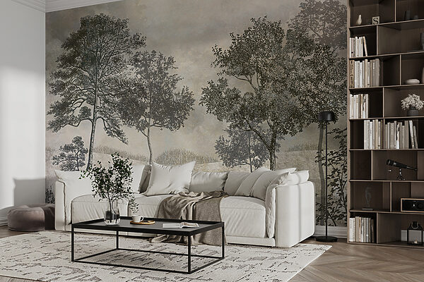 Drawing of trees in a field