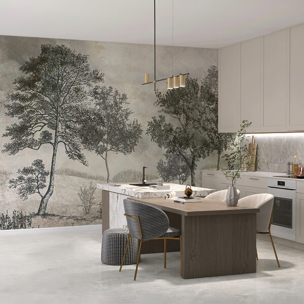 Drawing of trees in a field