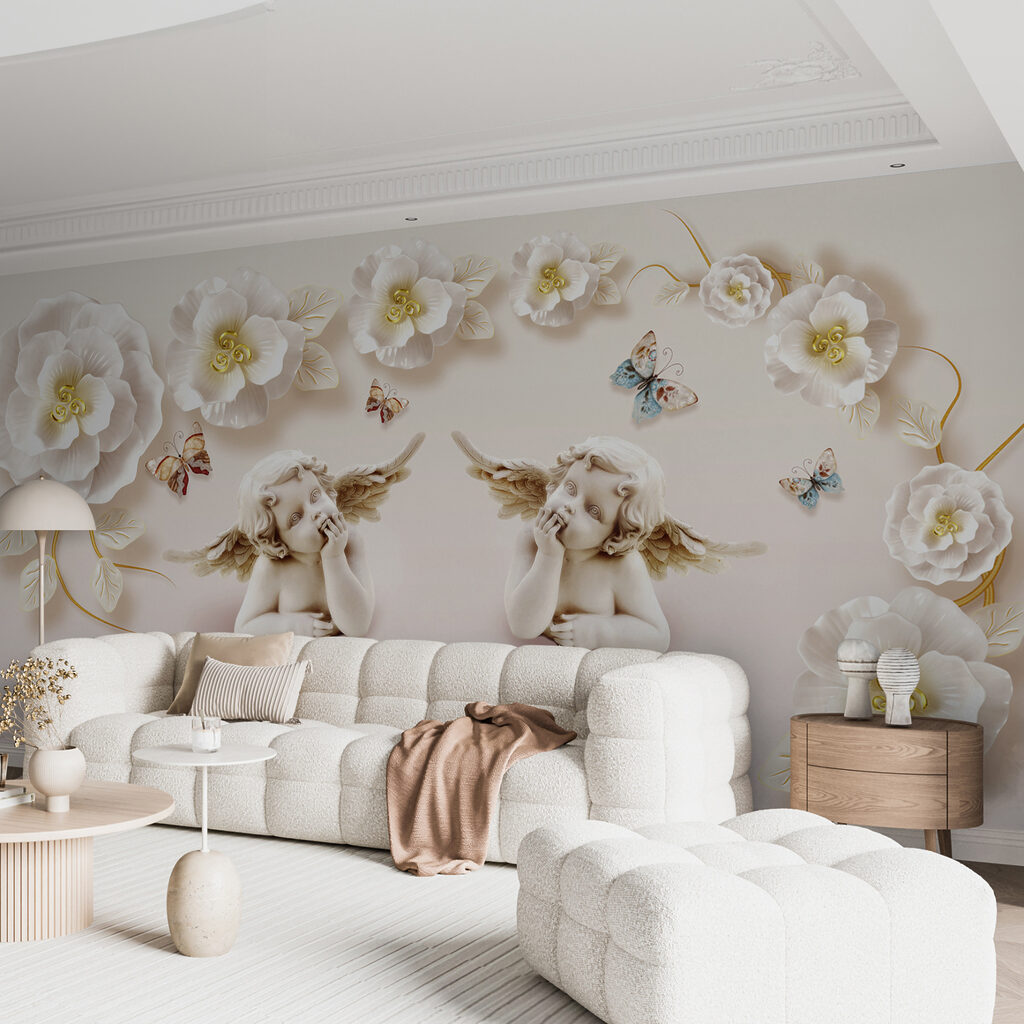 Group of angels with wings and flowers Group of angels with wings and flowers