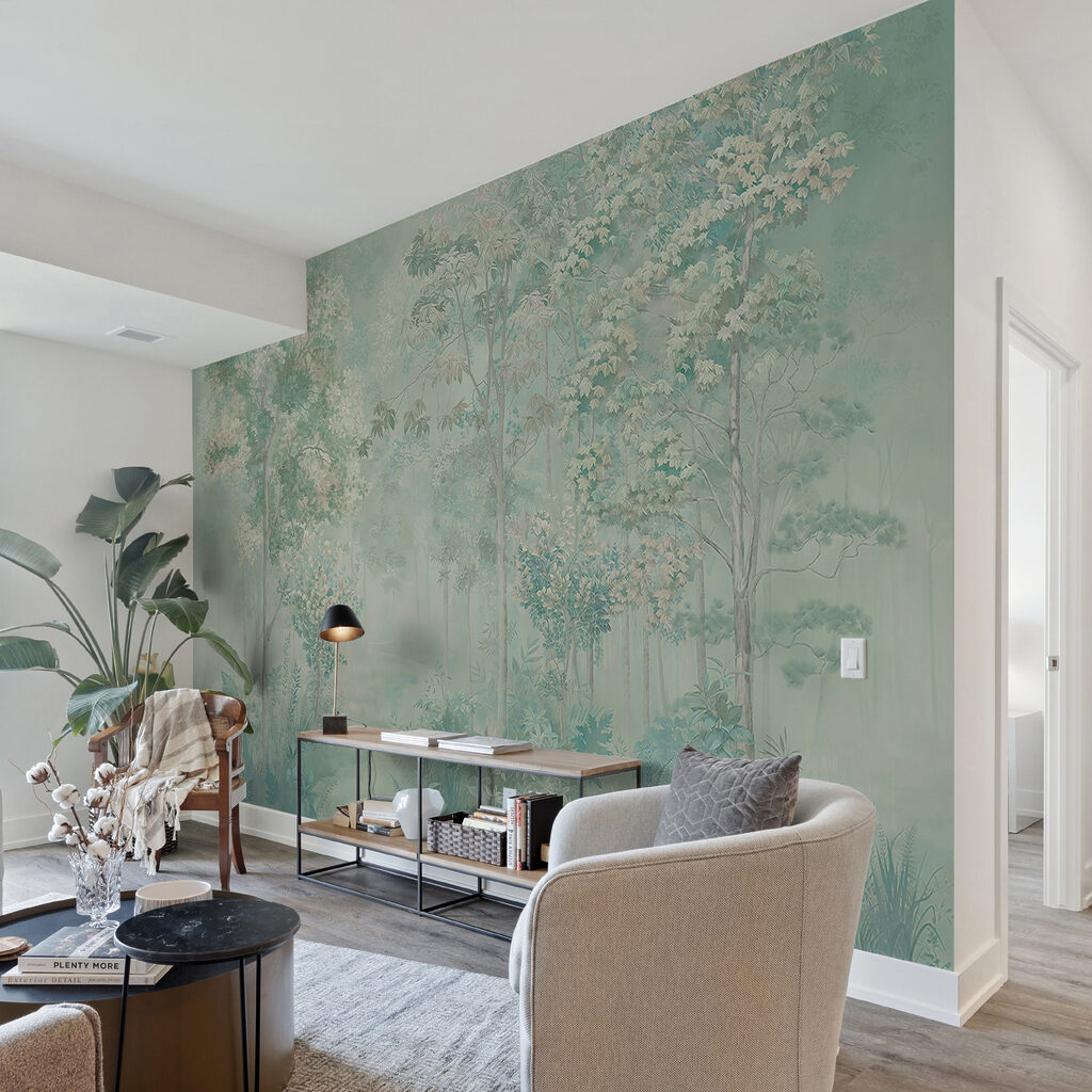 Wallpaper with trees and plants