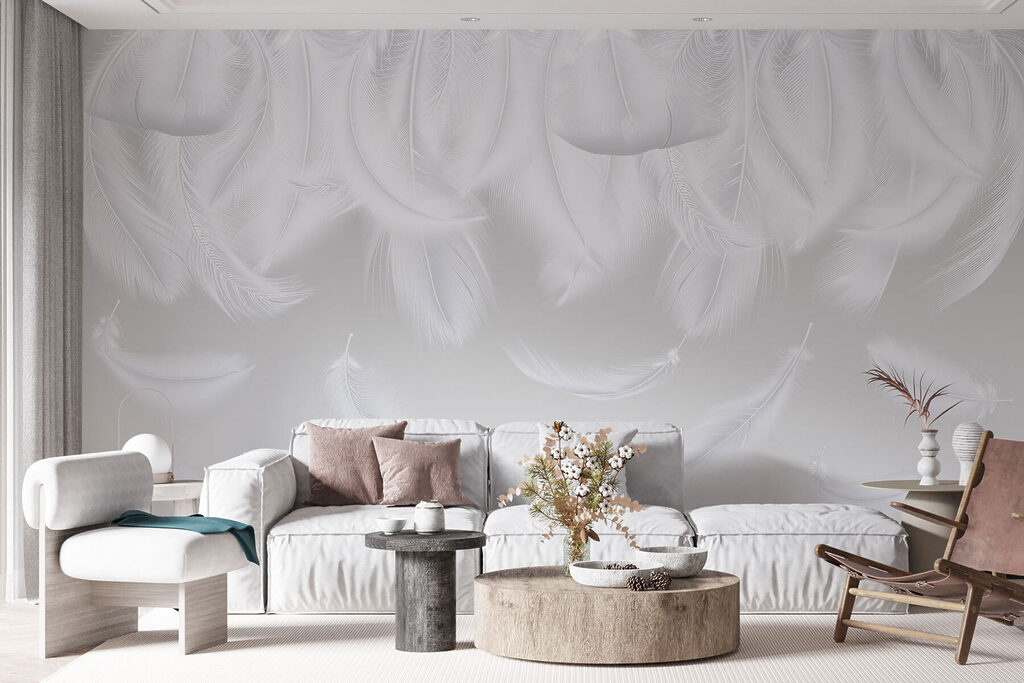 White feathers falling down