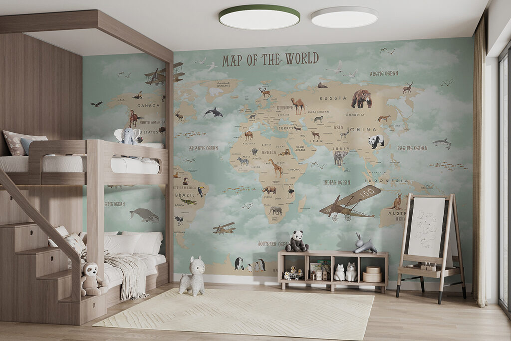 Map of the world with animals Map of the world with animals