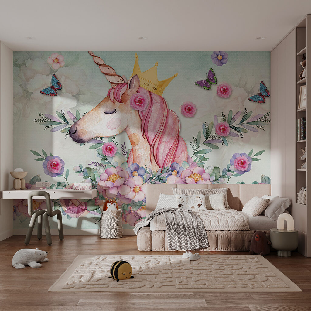 Watercolor unicorn with a crown and flowers Watercolor unicorn with a crown and flowers