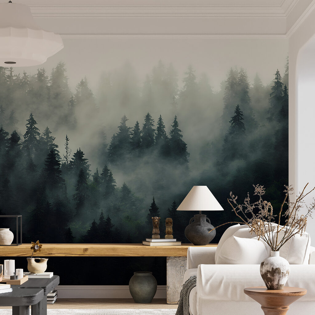 Foggy forest with trees Foggy forest with trees