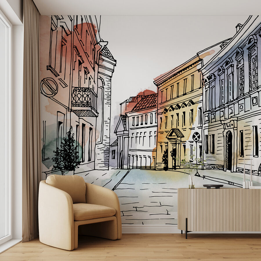 Fototapety Kresba ulice s budovami - Image 2
