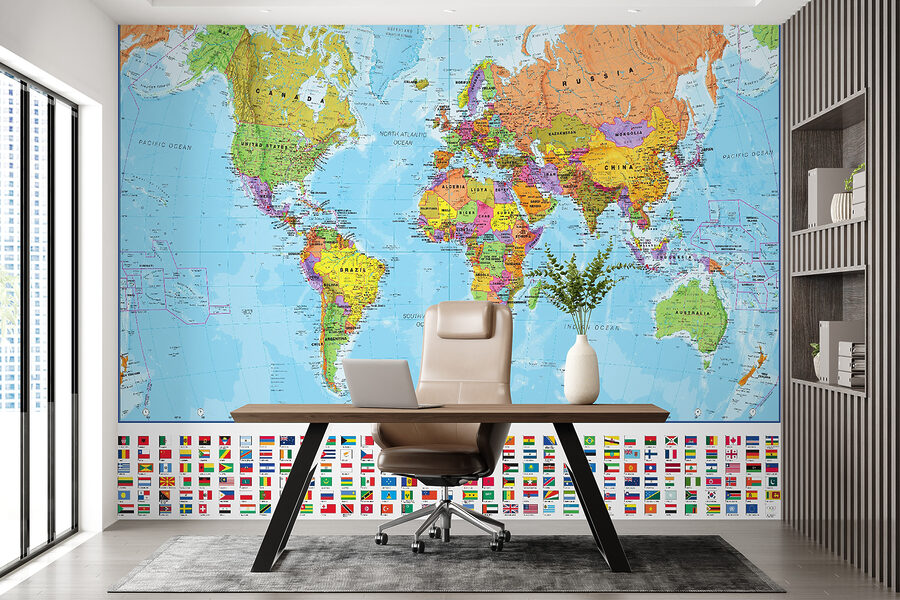 Fototapety Mapa sveta s rôznymi vlajkami - Image 4