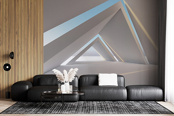 White room with triangular shapes White room with triangular shapes