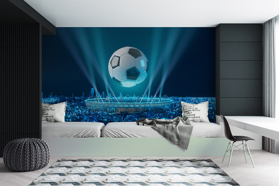 Futbalová lopta nad štadiónom Futbalová lopta nad štadiónom