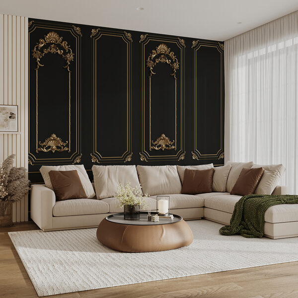 Elegantné čierne panely s ozdobnými akcentmi Elegantné čierne panely s ozdobnými akcentmi