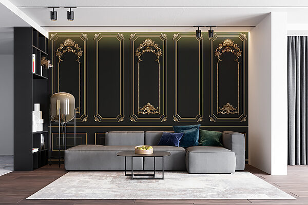 Elegantné čierne panely s ozdobnými akcentmi Elegantné čierne panely s ozdobnými akcentmi