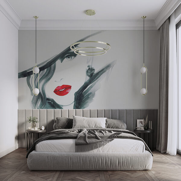 Woman with red lips and black hat