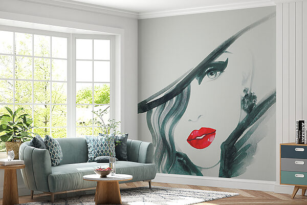 Woman with red lips and black hat