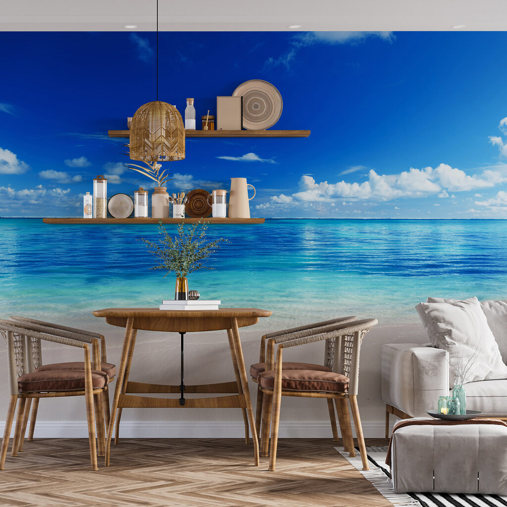 Beach with blue water and clouds