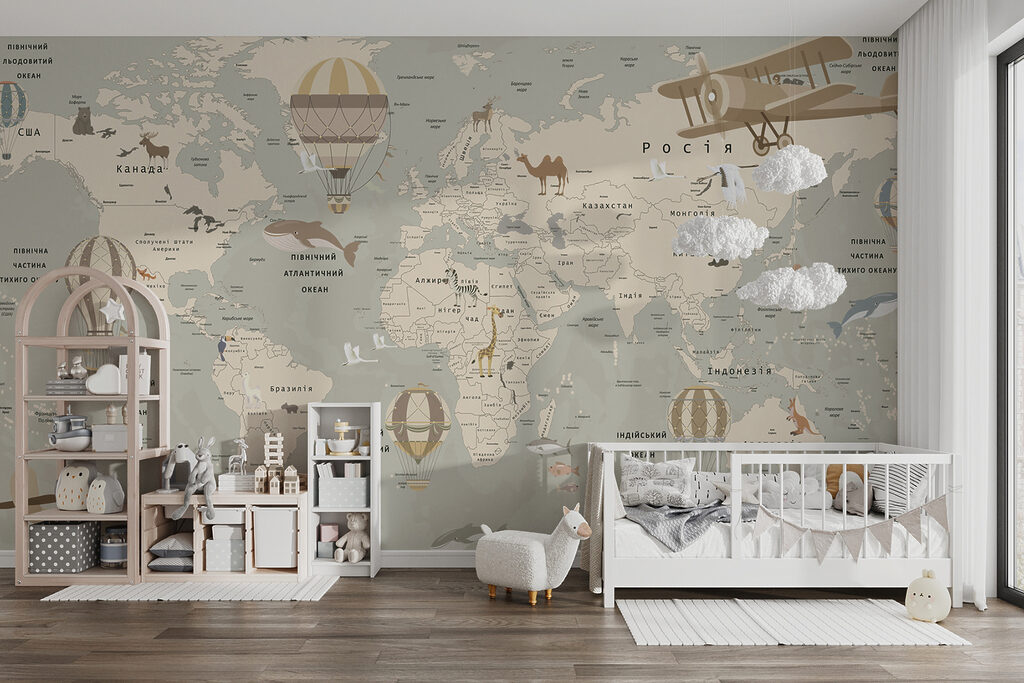 Map of the world with airplanes and animals Map of the world with airplanes and animals