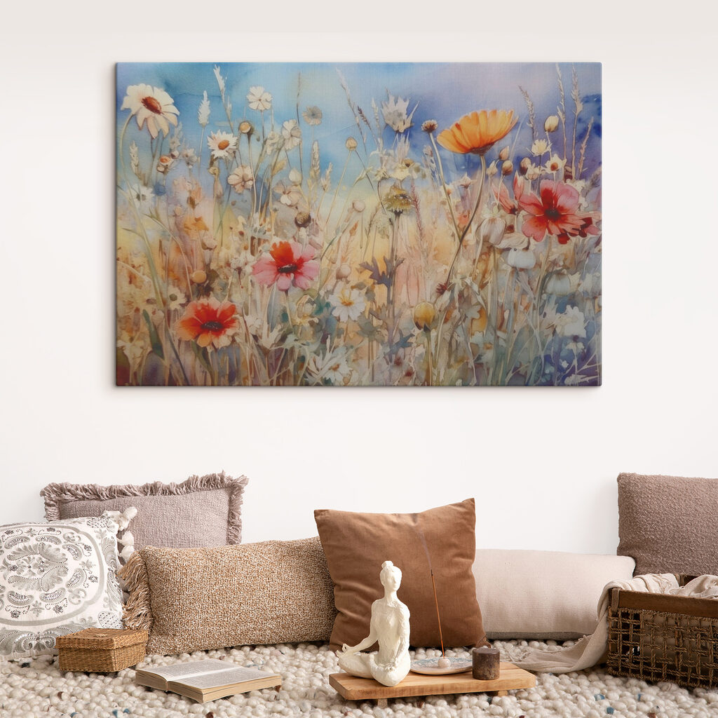 A painting of flowers and grass A painting of flowers and grass