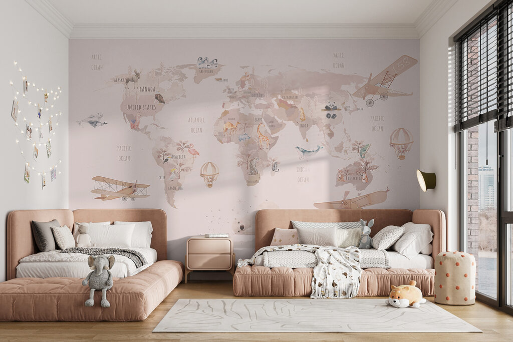 Map of the world with airplanes and polar bears Map of the world with airplanes and polar bears