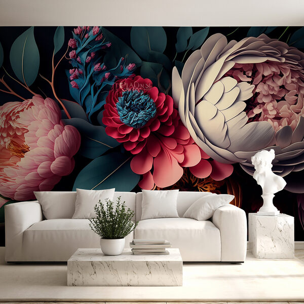 Group of flowers with leaves