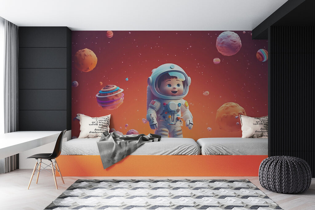 Cartoon of a toy astronaut in space