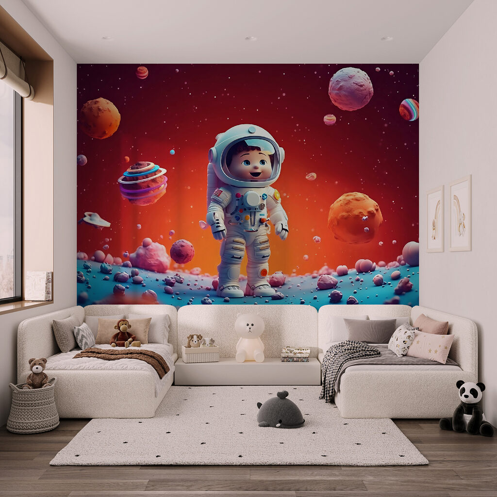 Cartoon of a toy astronaut in space