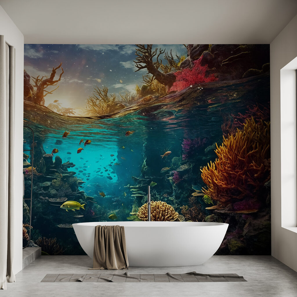 Underwater view of a coral reef with fish and corals