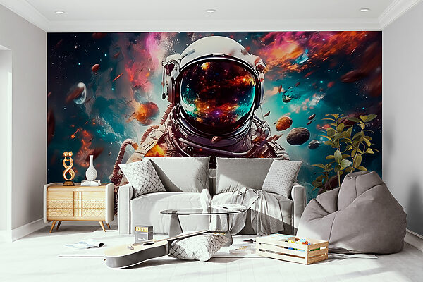 Astronaut vo vesmíre s veľkou prilbou Astronaut vo vesmíre s veľkou prilbou