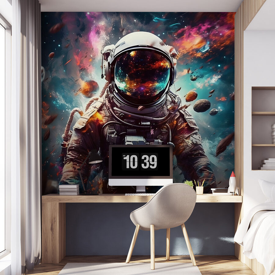 Astronaut vo vesmíre s veľkou prilbou
