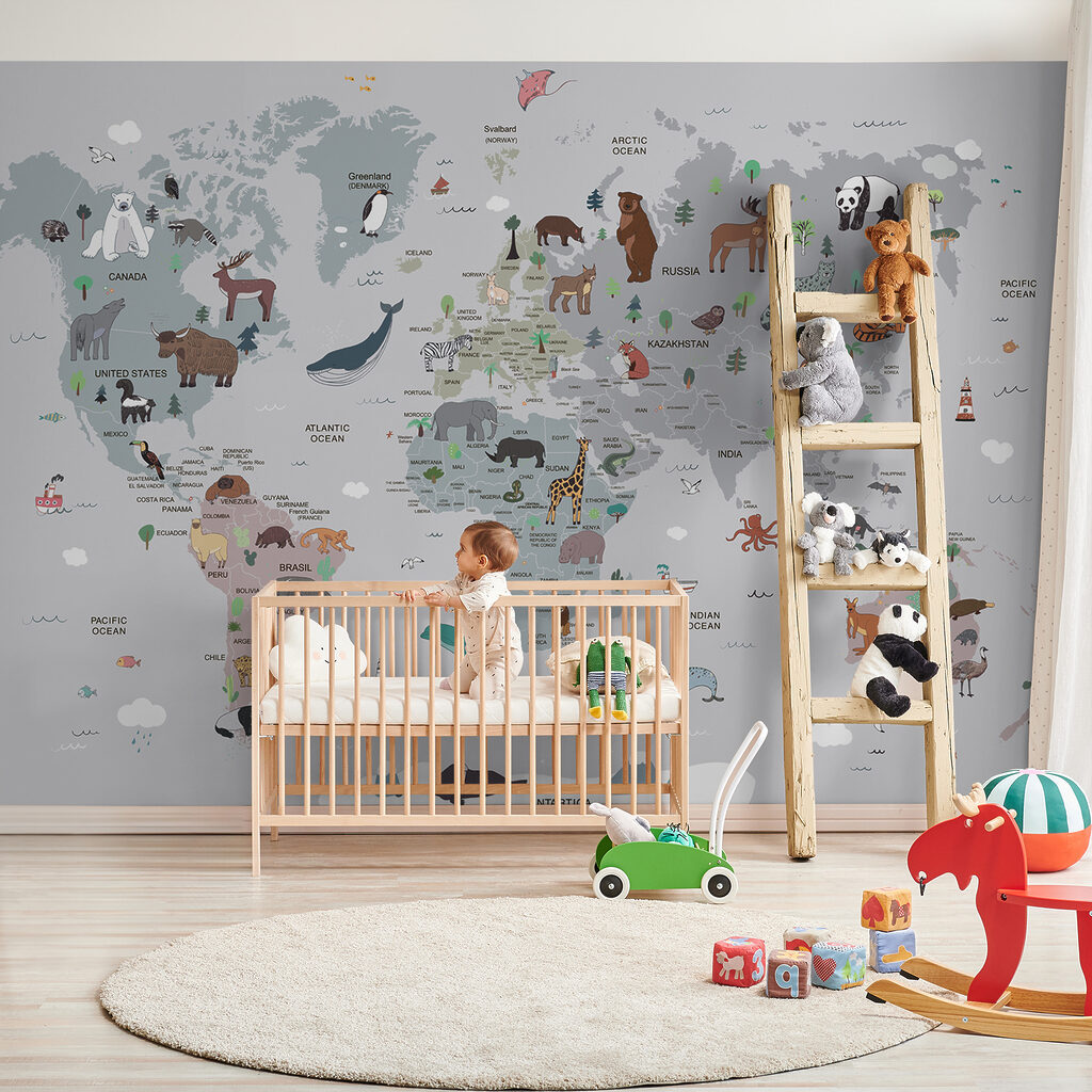 Map of the world with animals Map of the world with animals