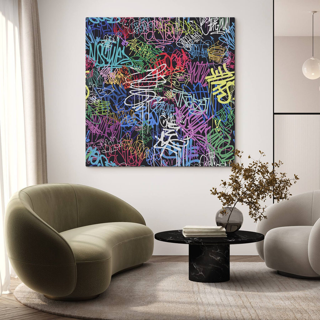 A colorful graffiti on a black background A colorful graffiti on a black background
