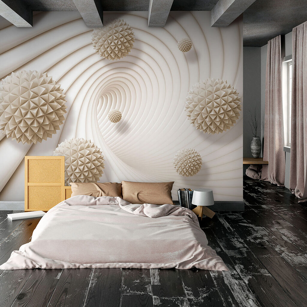 White swirly pattern with white balls White swirly pattern with white balls